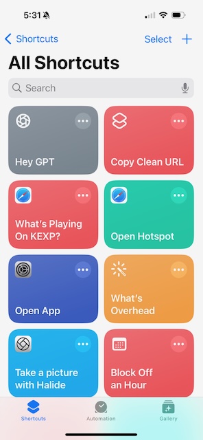 Shortcuts home screen